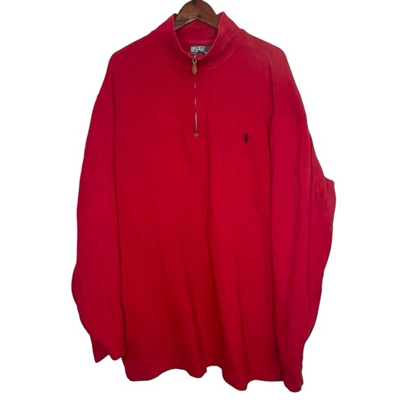 Polo Ralph Lauren Mens 2XLT Red Ribbed 1/4 Zip Sweater Pullover Pony Logo - Picture 1 of 10